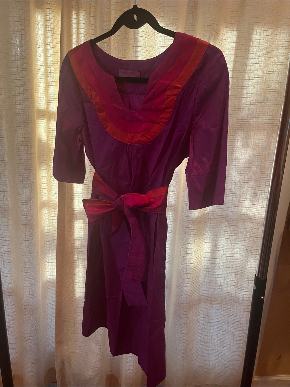 Women's Purple Midi Dress with Pink Accent Belt